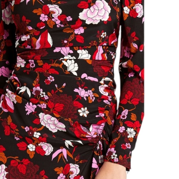 A.L.C. Silk Marcel Floral Draped Floral Stretch Mini Dress Black Pink Size 10 - Picture 4 of 16